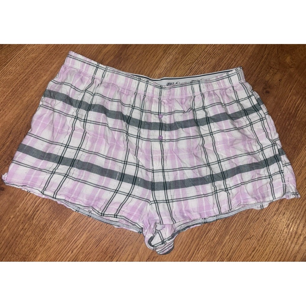 Victoria Secret Medium Multicolor Plaid Green Pink Pajama/Sleep/Lounge Shorts